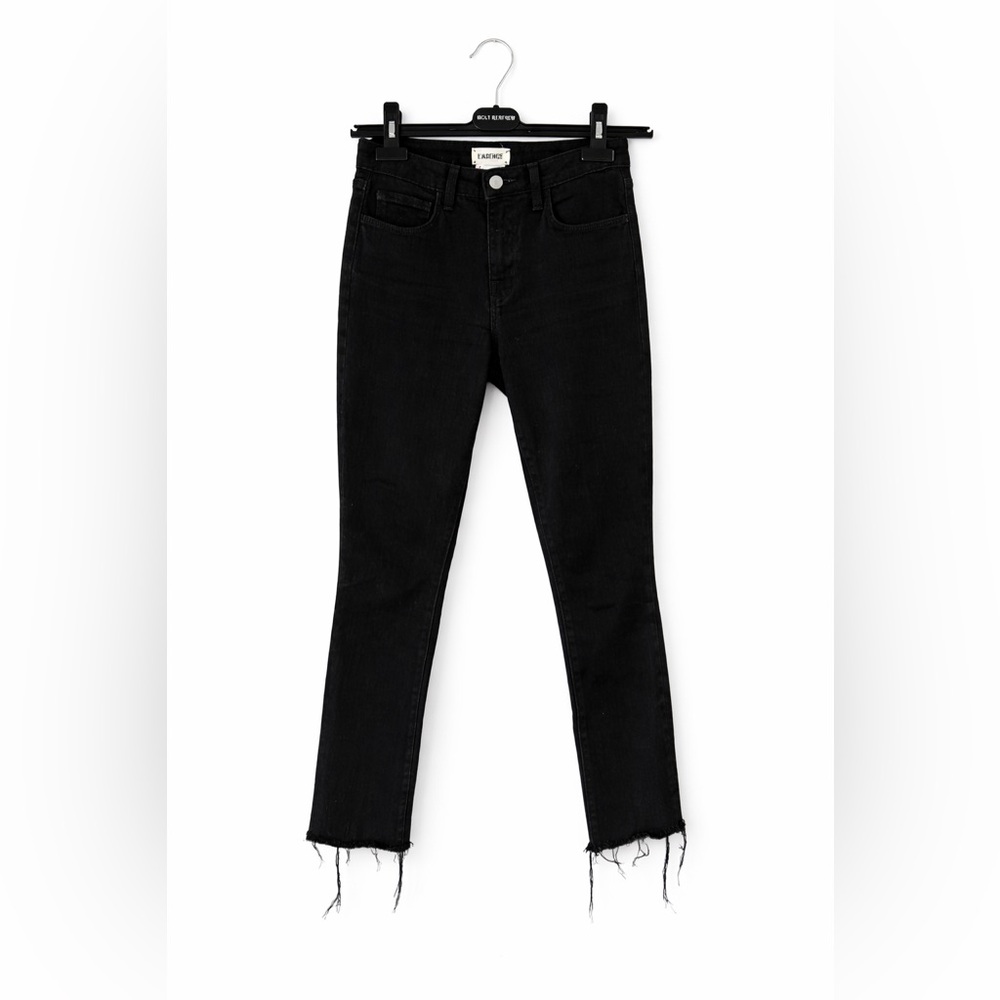 L’AGENCE Black Straight Jeans – Distressed Hem (Size 25)